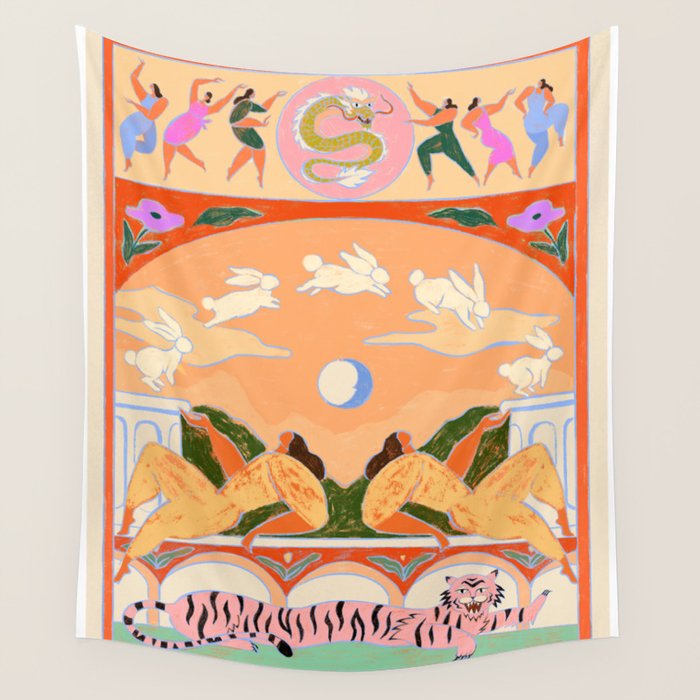 Rabbit Jumps Over The Moon Wall Tapestry Gallery Image 4