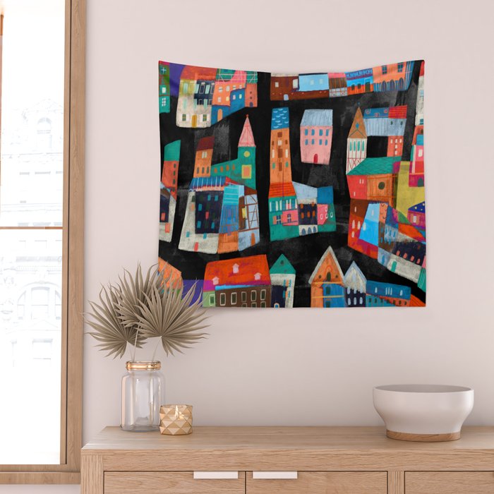 Neon Village Wall Tapestry Gallery Image 2
