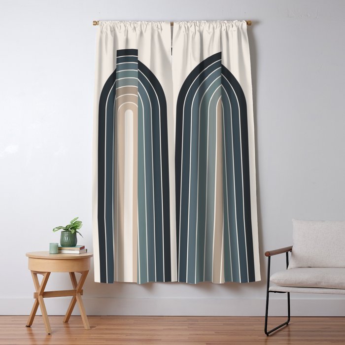 Gradient Arch XXVIII Earthy Blue Mid Century Modern Rainbow Window Curtain Gallery Image 1