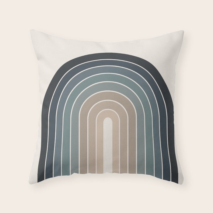 Gradient Arch XXVIII Earthy Blue Mid Century Modern Rainbow Throw Pillow Gallery Image 1