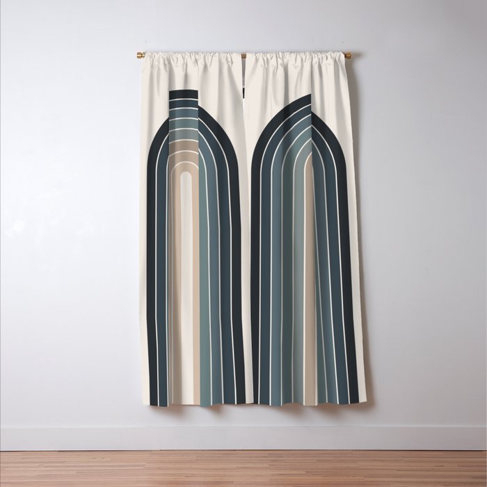 Gradient Arch XXVIII Earthy Blue Mid Century Modern Rainbow Window Curtain Gallery Image 3