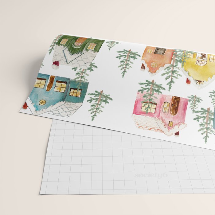 Colorful Winter Cottages Wrapping Paper Gallery Image 2