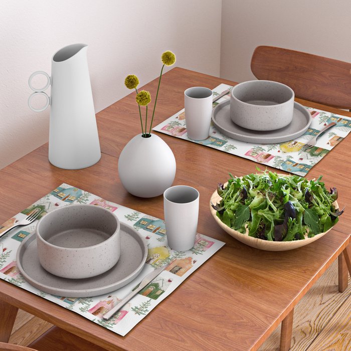 Colorful Winter Cottages Placemat Gallery Image 2