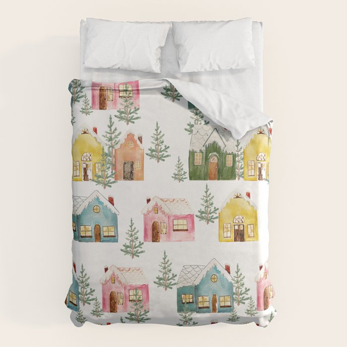 Colorful Winter Cottages Duvet Cover Gallery Image 6