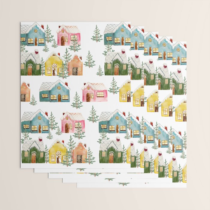 Colorful Winter Cottages Wrapping Paper Gallery Image 3