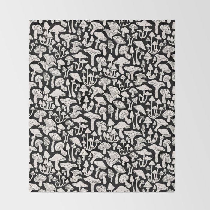 Mushrooms in Black And White Throw Blanket Gallery Image 2
