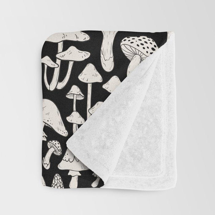 Mushrooms in Black And White Throw Blanket Gallery Image 3