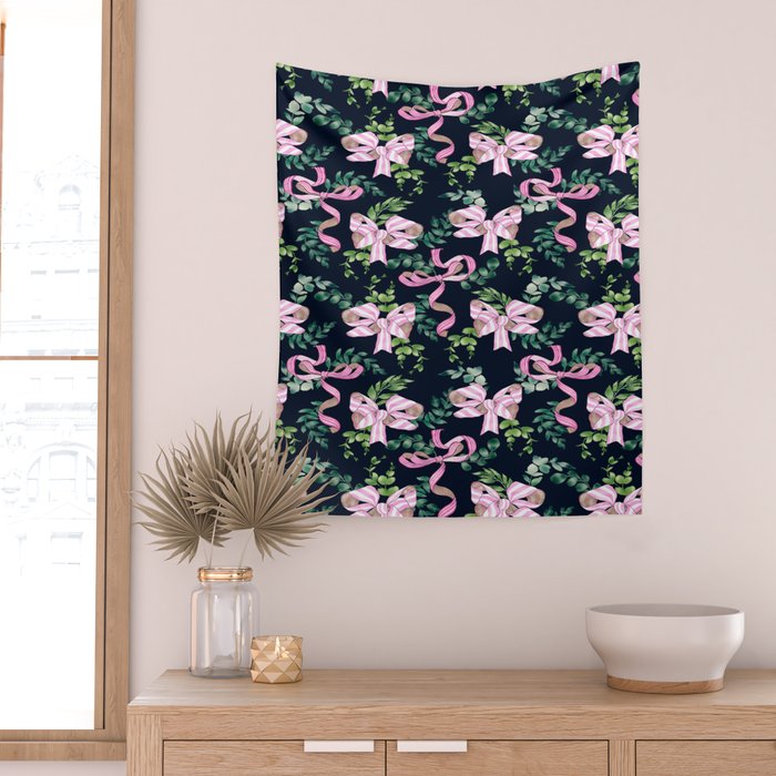Whimsical Cheerful Bows Plants Wall Tapestry Gallery Image 2
