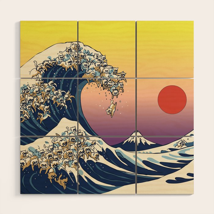 The Great Wave Of  Cat Wood Wall Art Gallery Image 1