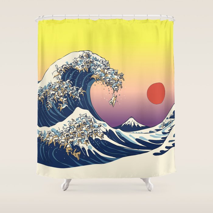 The Great Wave Of  Cat Shower Curtain Gallery Image 1