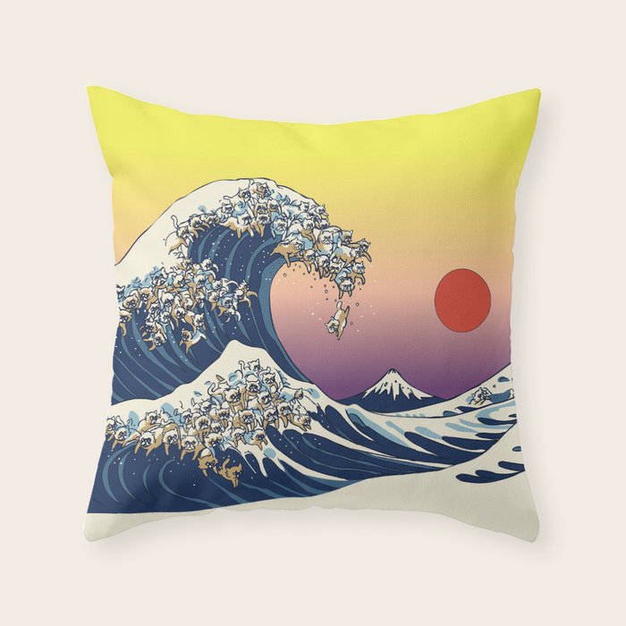 The Great Wave Of  Cat Throw Pillow Gallery Image 6