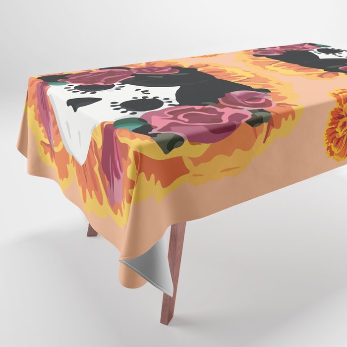 Catrina frida mexican kawaii cute sugar skull mexican style mexican flower marigold skeleton  Tablecloth Gallery Image 1