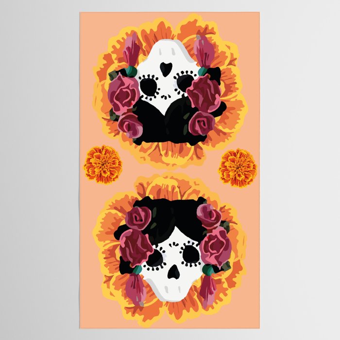 Catrina frida mexican kawaii cute sugar skull mexican style mexican flower marigold skeleton  Tablecloth Gallery Image 2