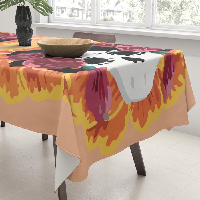 Catrina frida mexican kawaii cute sugar skull mexican style mexican flower marigold skeleton  Tablecloth Gallery Image 3