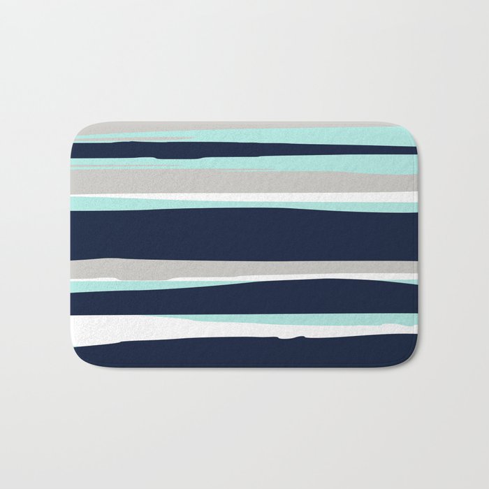 Ocean, Stripe Abstract Pattern, Navy, Aqua, Gray Bath Mat Gallery Image 1