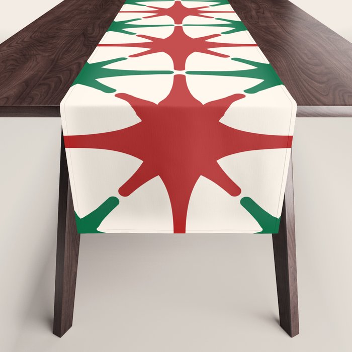 Festive Mid-Century Stars & Sparkles in Green, Red & White Table Runner Gallery Image 1