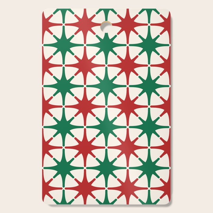 Festive Mid-Century Stars & Sparkles in Green, Red & White Cutting Board Gallery Image 1