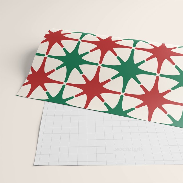 Festive Mid-Century Stars & Sparkles in Green, Red & White Wrapping Paper Gallery Image 2