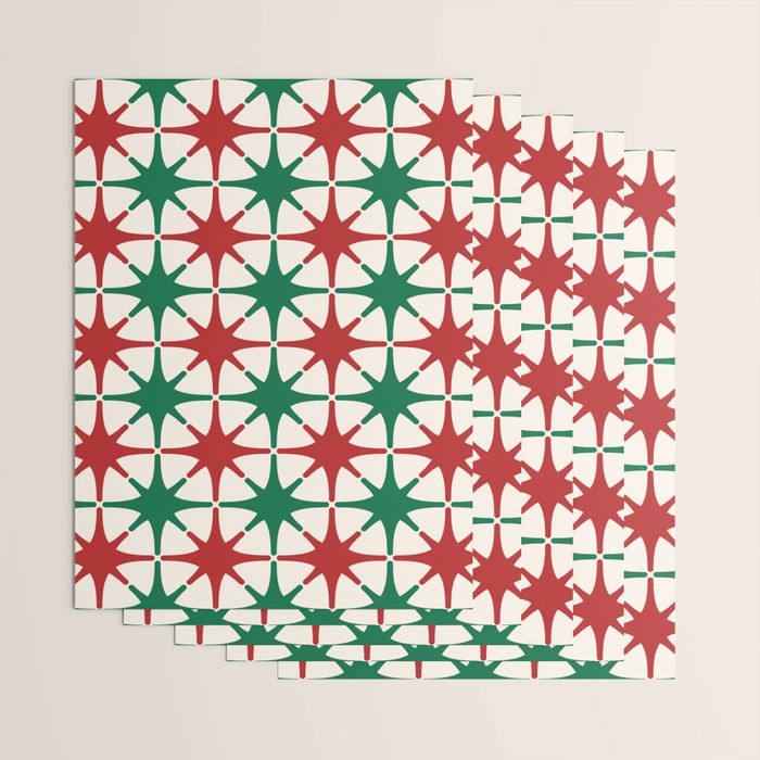Festive Mid-Century Stars & Sparkles in Green, Red & White Wrapping Paper Gallery Image 3