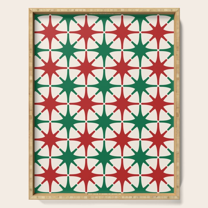 Festive Mid-Century Stars & Sparkles in Green, Red & White Serving Tray Gallery Image 1