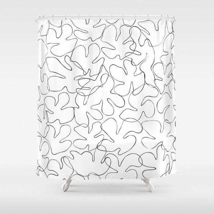 Abstract black and white floral art pattern Shower Curtain Gallery Image 1