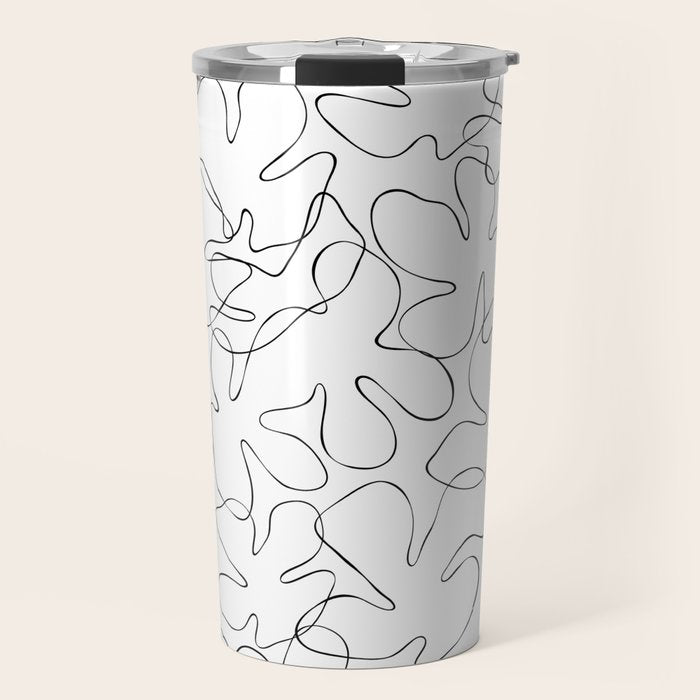 Abstract black and white floral art pattern Travel Mug Gallery Image 1