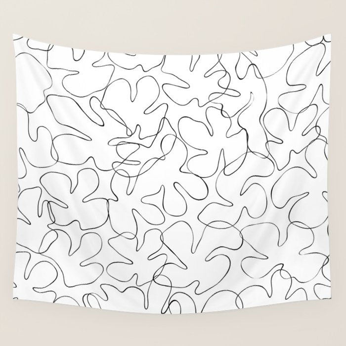 Abstract black and white floral art pattern Wall Tapestry Gallery Image 4
