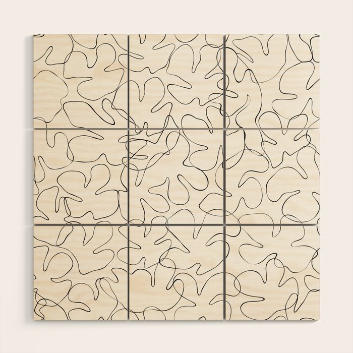 Abstract black and white floral art pattern Wood Wall Art Gallery Image 1