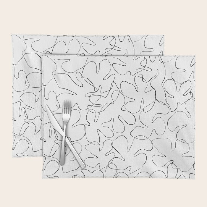 Abstract black and white floral art pattern Placemat Gallery Image 1