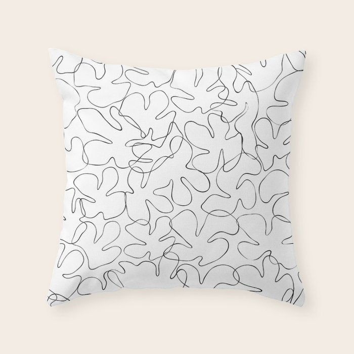 Abstract black and white floral art pattern Throw Pillow Gallery Image 6