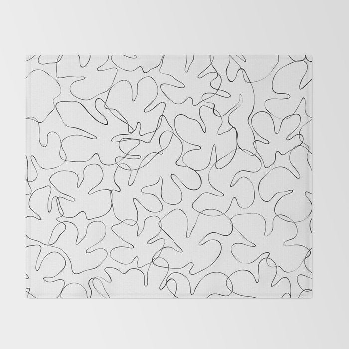 Abstract black and white floral art pattern Throw Blanket Gallery Image 2