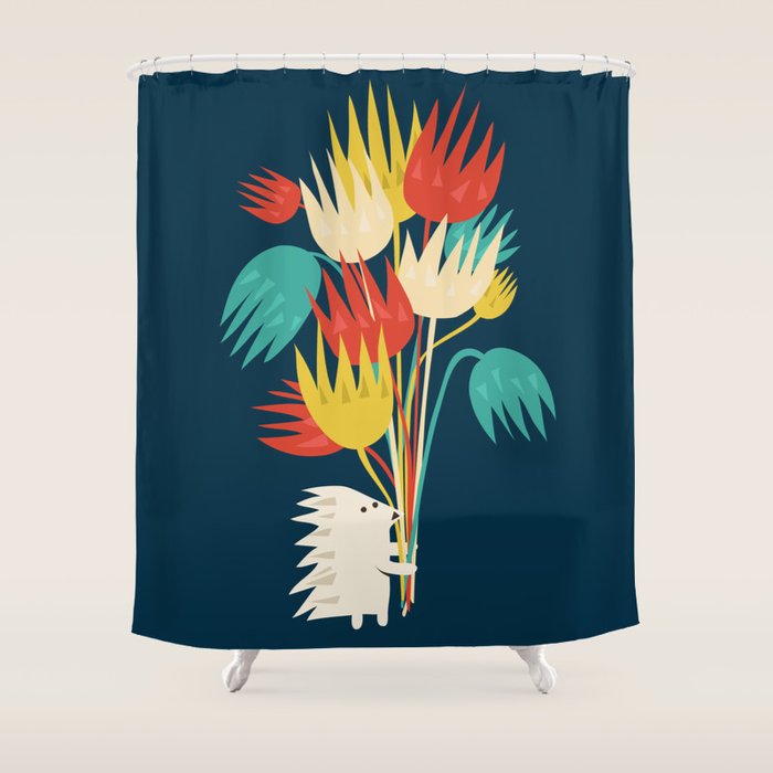 Hedgehog with flowers Shower Curtain Gallery Image 1