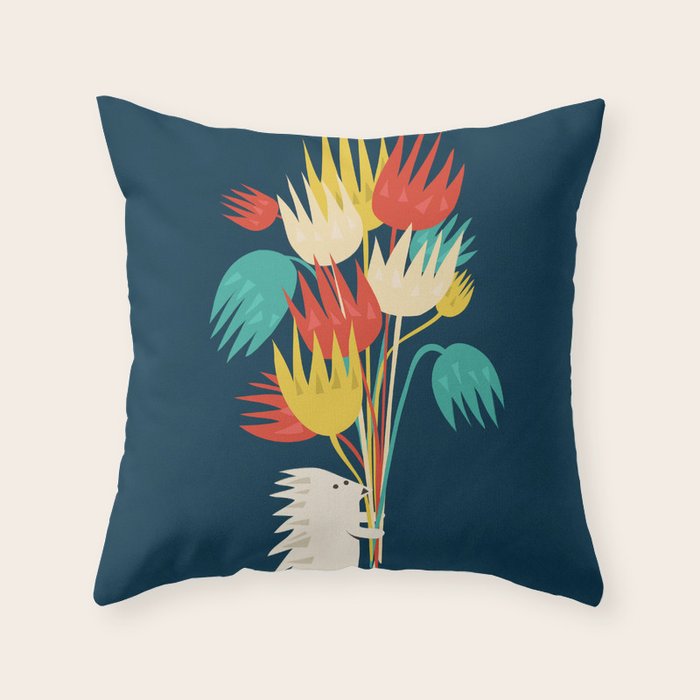 Hedgehog with flowers Throw Pillow Gallery Image 6