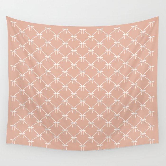 Bows & Ribbons Pattern XLVI Peach Pink Wall Tapestry Gallery Image 1