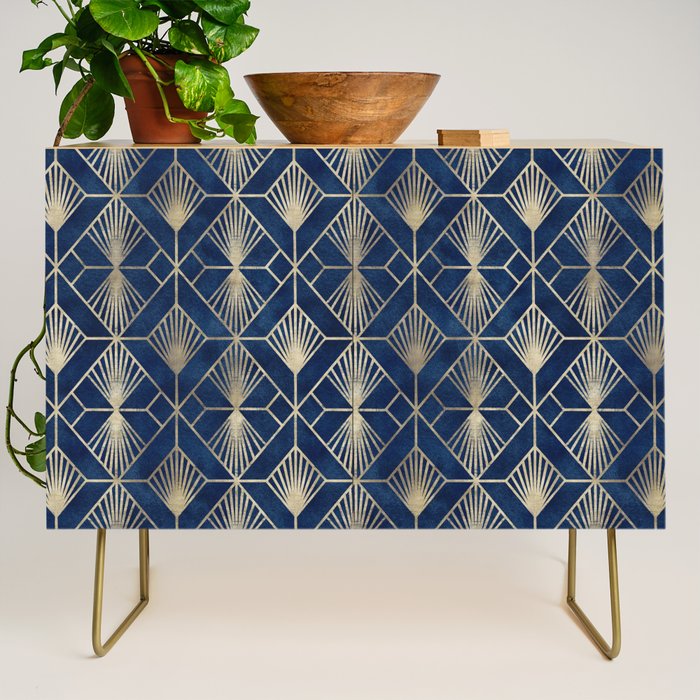 Art Deco Diamonds in Navy and Gold Credenza Gallery Image 1