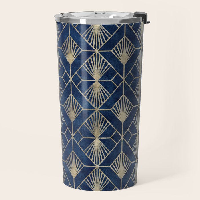 Art Deco Diamonds in Navy and Gold Travel Mug Gallery Image 2
