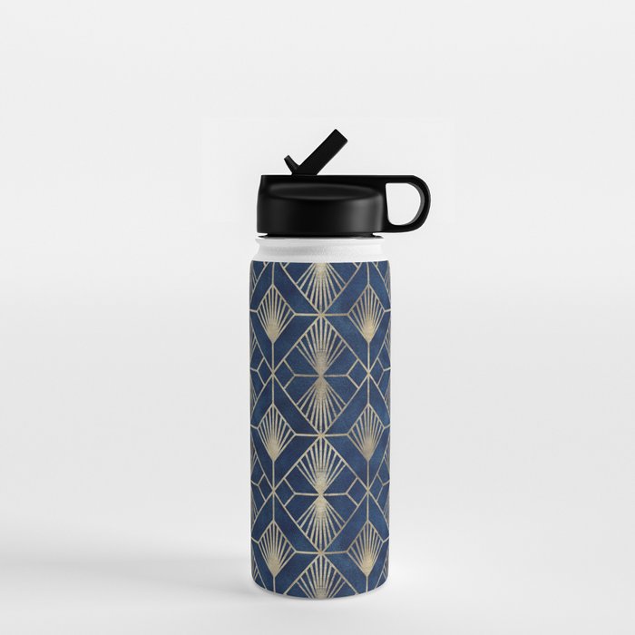 Art Deco Diamonds in Navy and Gold Water Bottle Gallery Image 1