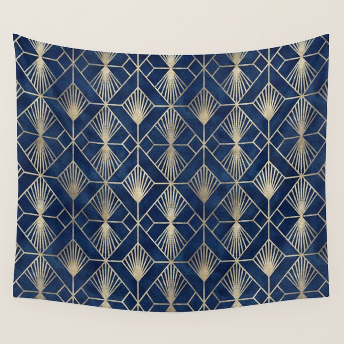 Art Deco Diamonds in Navy and Gold Wall Tapestry Gallery Image 4