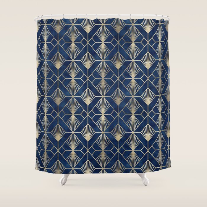 Art Deco Diamonds in Navy and Gold Shower Curtain Gallery Image 1