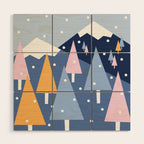Snowy mountains and trees Wood Wall Art Gallery Image 1