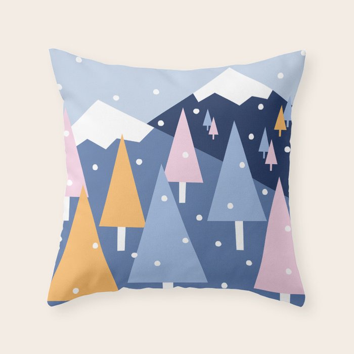 Snowy mountains and trees Throw Pillow Gallery Image 1