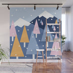 Snowy mountains and trees Wall Mural Gallery Image 1