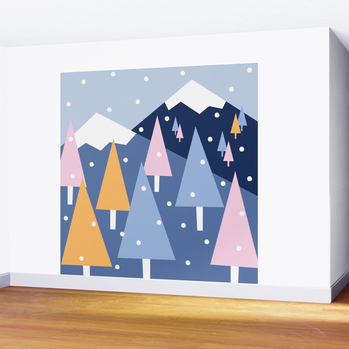 Snowy mountains and trees Wall Mural Gallery Image 2
