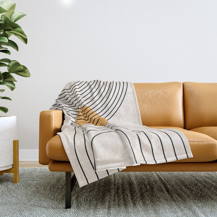 Geometric Lines in Black and Beige 29 (Rainbow and Sun Abstraction) Throw Blanket Gallery Image 1
