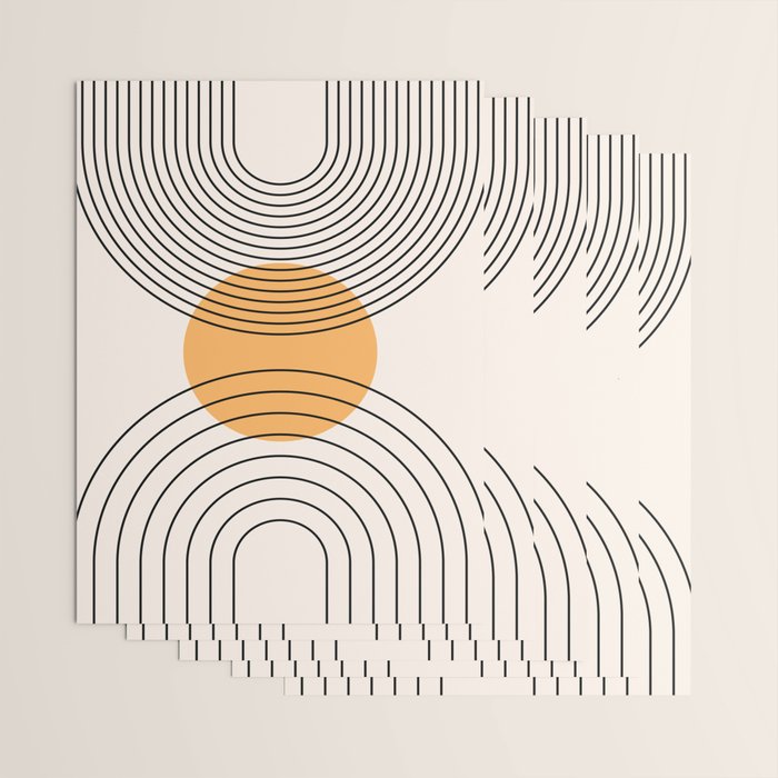 Geometric Lines in Black and Beige 29 (Rainbow and Sun Abstraction) Wrapping Paper Gallery Image 3