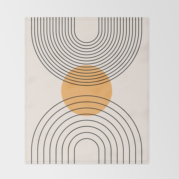 Geometric Lines in Black and Beige 29 (Rainbow and Sun Abstraction) Throw Blanket Gallery Image 2