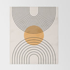 Geometric Lines in Black and Beige 29 (Rainbow and Sun Abstraction) Throw Blanket Gallery Image 2