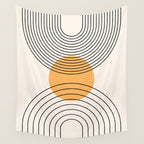 Geometric Lines in Black and Beige 29 (Rainbow and Sun Abstraction) Wall Tapestry Gallery Image 4