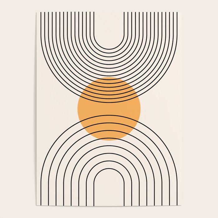 Geometric Lines in Black and Beige 29 (Rainbow and Sun Abstraction) Poster Gallery Image 4