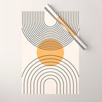 Geometric Lines in Black and Beige 29 (Rainbow and Sun Abstraction) Wrapping Paper Gallery Image 1